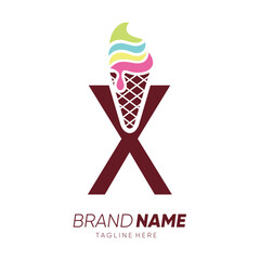 Initial Letter X Ice Cream Logo Design Vector Icon Graphic Emblem Illustration