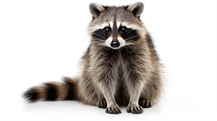 Funny raccoon sitting isolated on white background