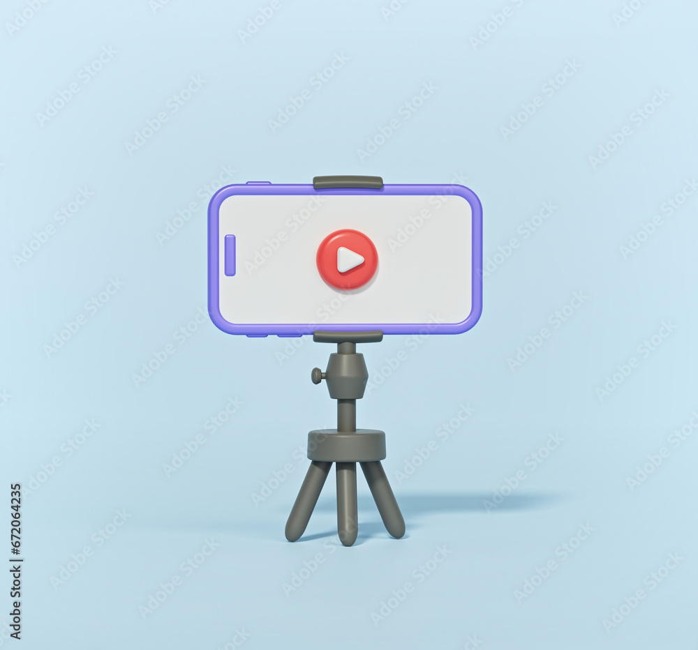 Aufkleber 3d smartphone and tripod isolated. live streaming concept. minimal cartoon style 3d rendering