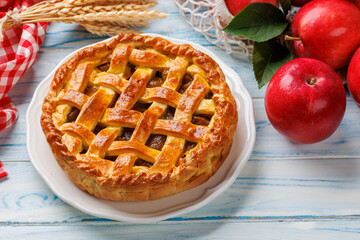 Naklejka na ściany i meble Delicious Apple Pie with Fresh Apples