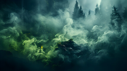 green smoke on black background - obrazy, fototapety, plakaty
