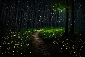 Zelfklevend Fotobehang fireflies in the forest © Naila