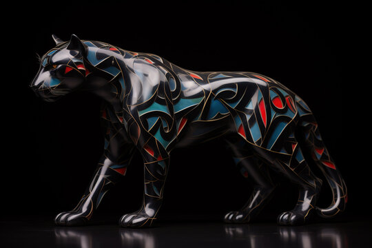 Sculpture of black panther on a clean background., Wildlife Animals, Arts.