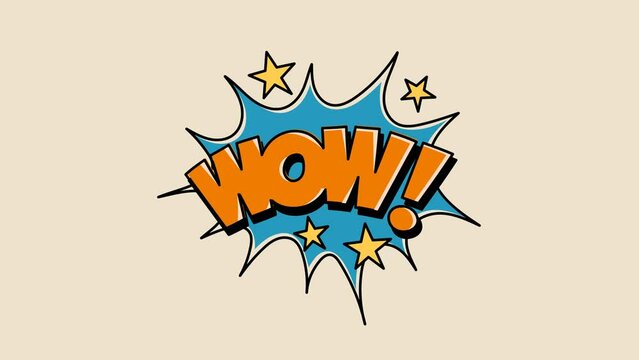 WOW text animation with comic style on yellow pastel color background
