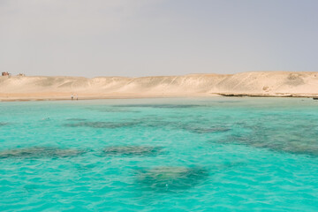 coral reef with turquoise water on a place during a trip in egypt