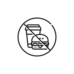 No food and drinks allowed line icon symbol. No eating line icon isolated on white background