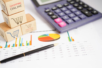 Online shopping, Shopping cart box on business graph, import export, finance commerce.