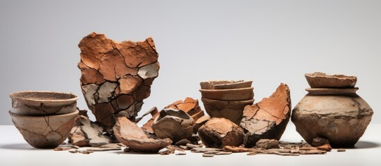 Pieces of ancient pottery that were originally separate have been fixed together - obrazy, fototapety, plakaty