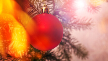 Christmas and New Year tree with a big red ball