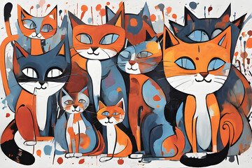 Cat illustration art. Generative AI.