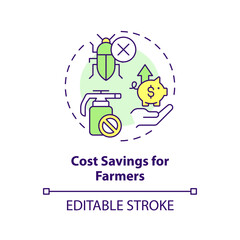 2D editable multicolor cost savings for farmers icon, simple isolated vector, integrated pest management thin line illustration.