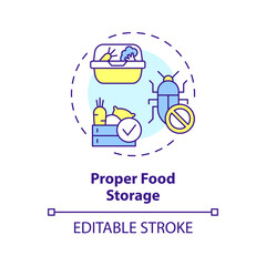 Naklejka premium 2D editable multicolor proper food storage icon, simple isolated vector, integrated pest management thin line illustration.