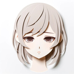 Illustration with a girl's face in an origami style, facial expression 