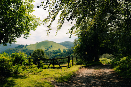 French countryside landscape in the Pyrenees mountains in Basque Country, France