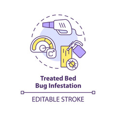 2D editable multicolor treated bed bug infestation icon, simple isolated vector, integrated pest management thin line illustration.