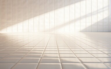 Fototapeta premium A white tile background illuminated by the gentle warmth of sunlight streaming through.