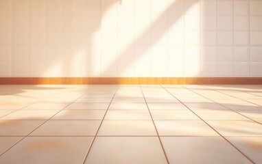 A white tile background illuminated by the gentle warmth of sunlight streaming through.