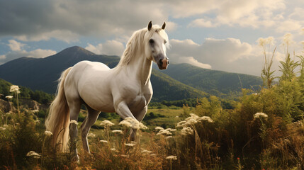 Obraz na płótnie Canvas White Horse In Natural Habitat