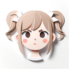 Illustration with a girl's face in an origami style, facial expression - upset