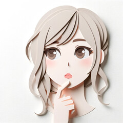 Illustration with a girl's face in an origami style, facial expression - let me think