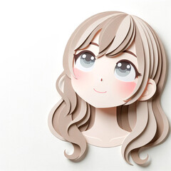 Illustration with a girl's face in an origami style, facial expression - dreamy