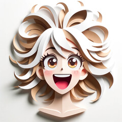 Illustration with a girl's face in an origami style, facial expression - excited