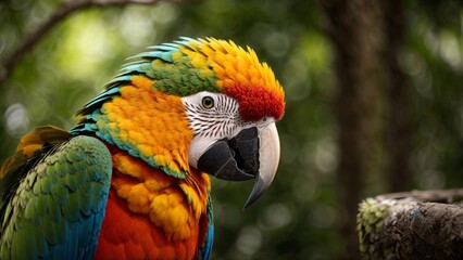 Close-up high-resolution image of a colorful macaw bird. Generative AI.