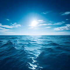 Obraz premium Ocean landscape. Silhouette concept. Close-up minimal image of waves in dark blue lake water.