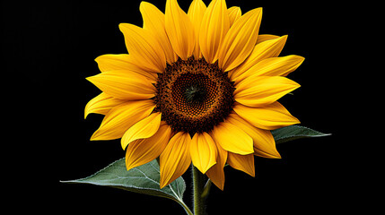 Yellow Sunflower Isolated on Black Background.