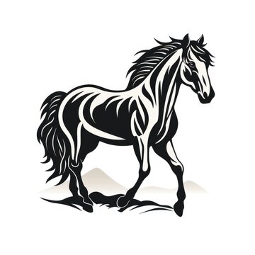 Horse logo, black and white, AI generated Image
