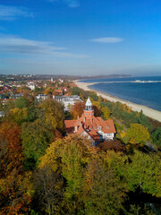 Obraz premium Aerial landscape of Sopot city at Baltic sea in autumn, Poland.