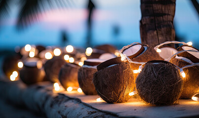 christmas coconuts with fairy lights 