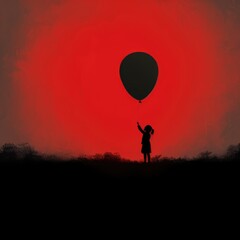 Silhouette of child holding balloon, AI generated Image