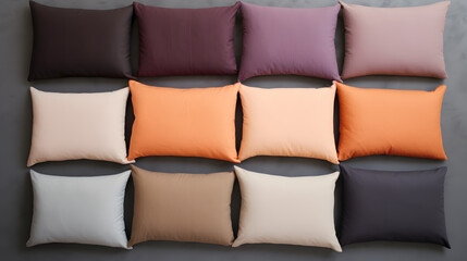 Different colors of pillows arranged in rows