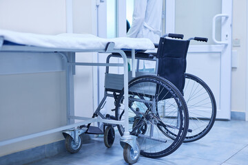 wheelchair in hospital, selective focus