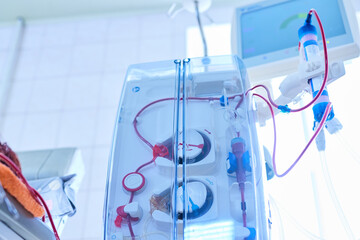 medical equipment for blood transfusion, donation concept, selective focus