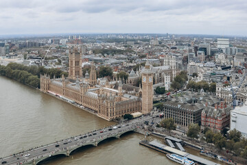 View of central London from the London Eye Ferris Wheel