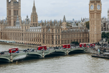 London, United Kingdom - September 25, 2023: View of central London from the London Eye Ferris Wheel - obrazy, fototapety, plakaty