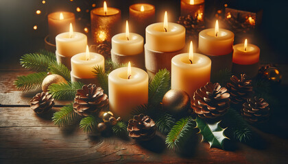 Christmas candles,  candles, xmas, generative ai
