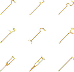 Crutches injury support care leg reliance icons set. Outline illustration of 9 crutches injury support care leg reliance vector icons thin line color flat on white