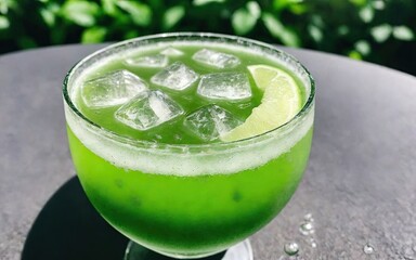 Refreshing summer drink with ice and lime. Generative AI.