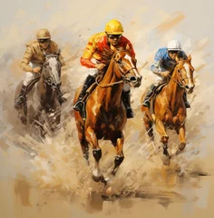 Foto op Canvas Photo watercolor sports art horse racing suitable for wall painting. Generative AI © awalcreative