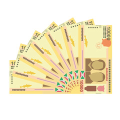 Burundi Franc Vector Illustration. Burundian money set bundle banknotes. Paper money 10000 BIF. Flat style. Isolated on white background. Simple minimal design.
