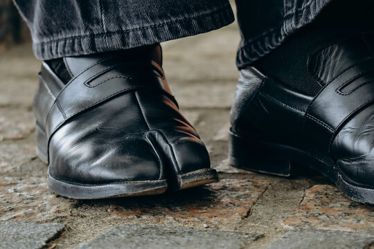 London, United Kingdom - September 25, 2023: Close-up of Maison Margiela's iconic Tabi boots