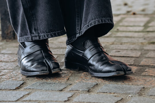 London, United Kingdom - September 25, 2023: Close-up of Maison Margiela's iconic Tabi boots