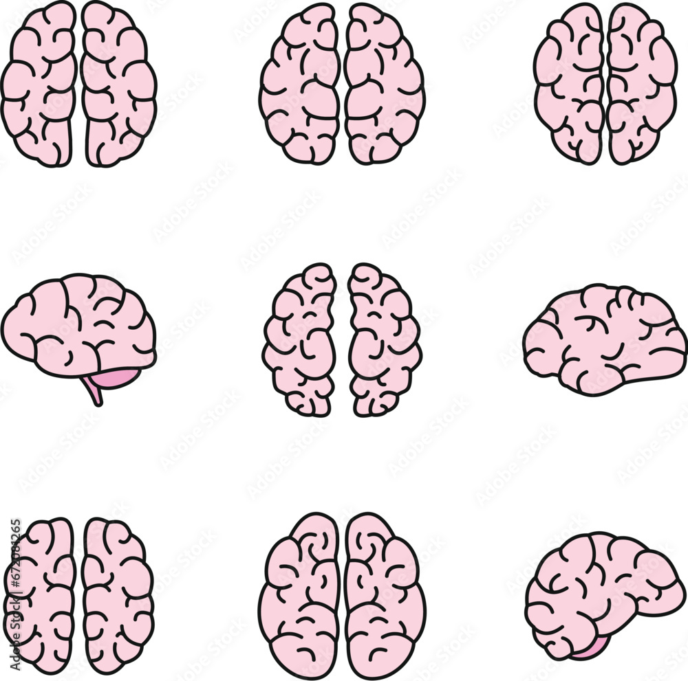 Poster brain mind icon set. outline set of brain mind vector icons thin line color flat on white
