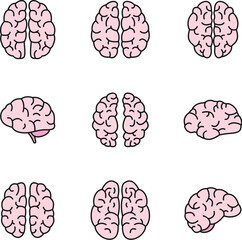 Brain mind icon set. Outline set of brain mind vector icons thin line color flat on white