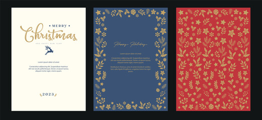 Merry Christmas Corporate Holiday cards and invitations. Vector floral frames and background design. Modern and universal icons. 