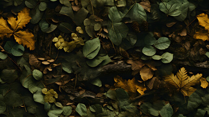 Seamless texture of a forest floor covered in leaves