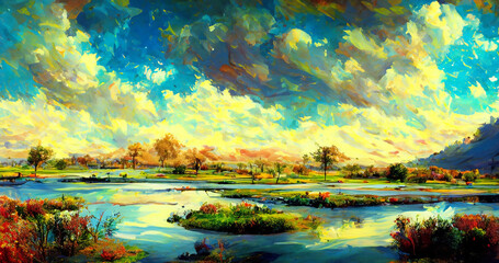 Fototapeta na wymiar LandScape Painting by Ai Generate Without Artist